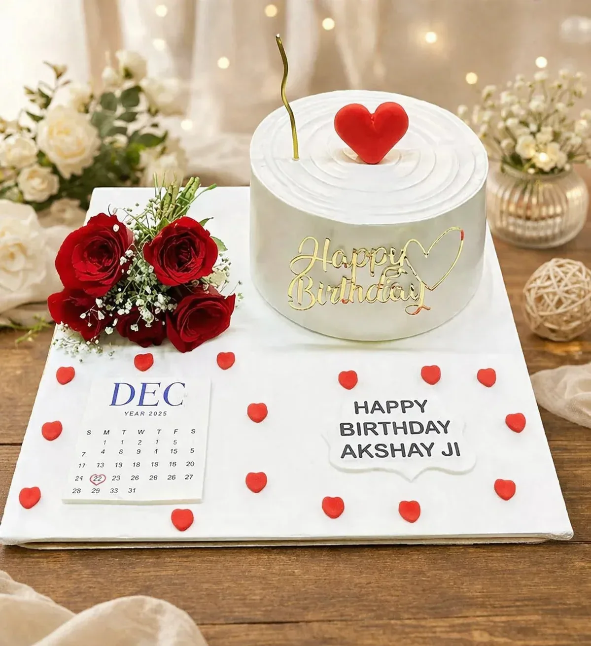 Birthday Cake Board with Red Roses