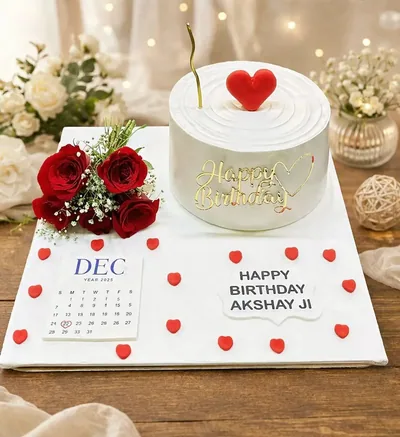 Birthday Cake Board with Red Roses — view 1