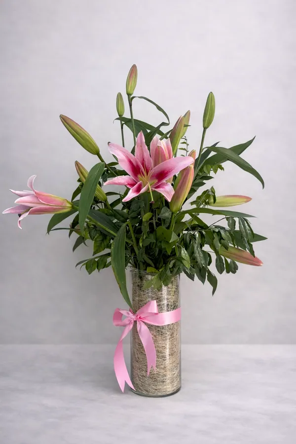 Timeless Pink Lilies in Glass Vase