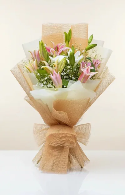 Classic Pink & White Lily Bouquet — view 1